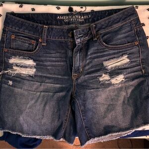 American Eagle Outfitters Women's Distressed Denim Shorts - Blue
